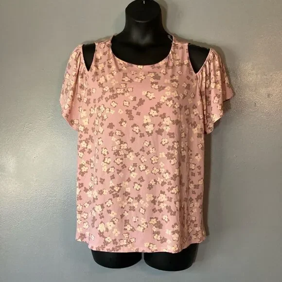 Kaileigh pink floral cold shoulder blouse - Picture 1 of 5
